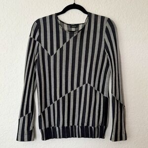 Akris Sweater Top Size 8 Black Gray Silk Cotton Sheer Luxury Designer Lagenlook